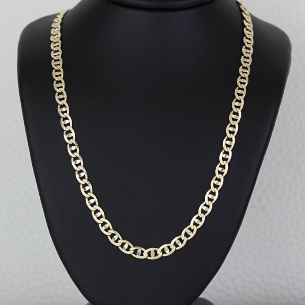 14k Yellow Gold Etched Anchor Mariner Link Chain Necklace by CRG - 21.5"